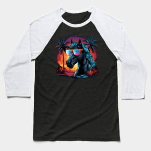 Retro Wave Friesian Horse Good Vibe Baseball T-Shirt